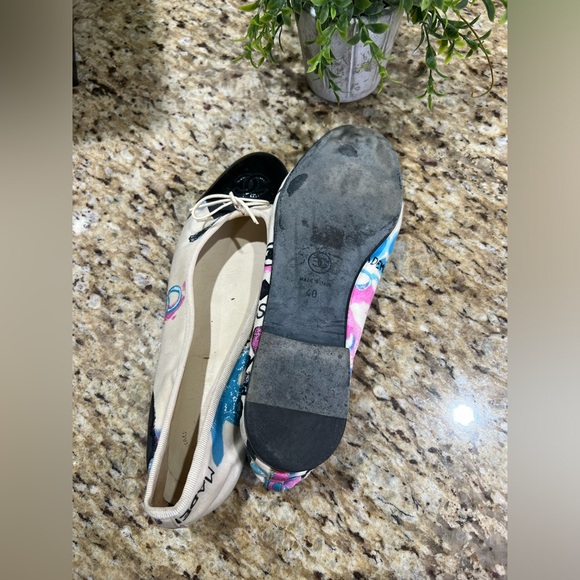 CHANEL VTG Graffiti Cap-Toe Interlocking CC Logo Ballet Flats 40 - Picture 9 of 13